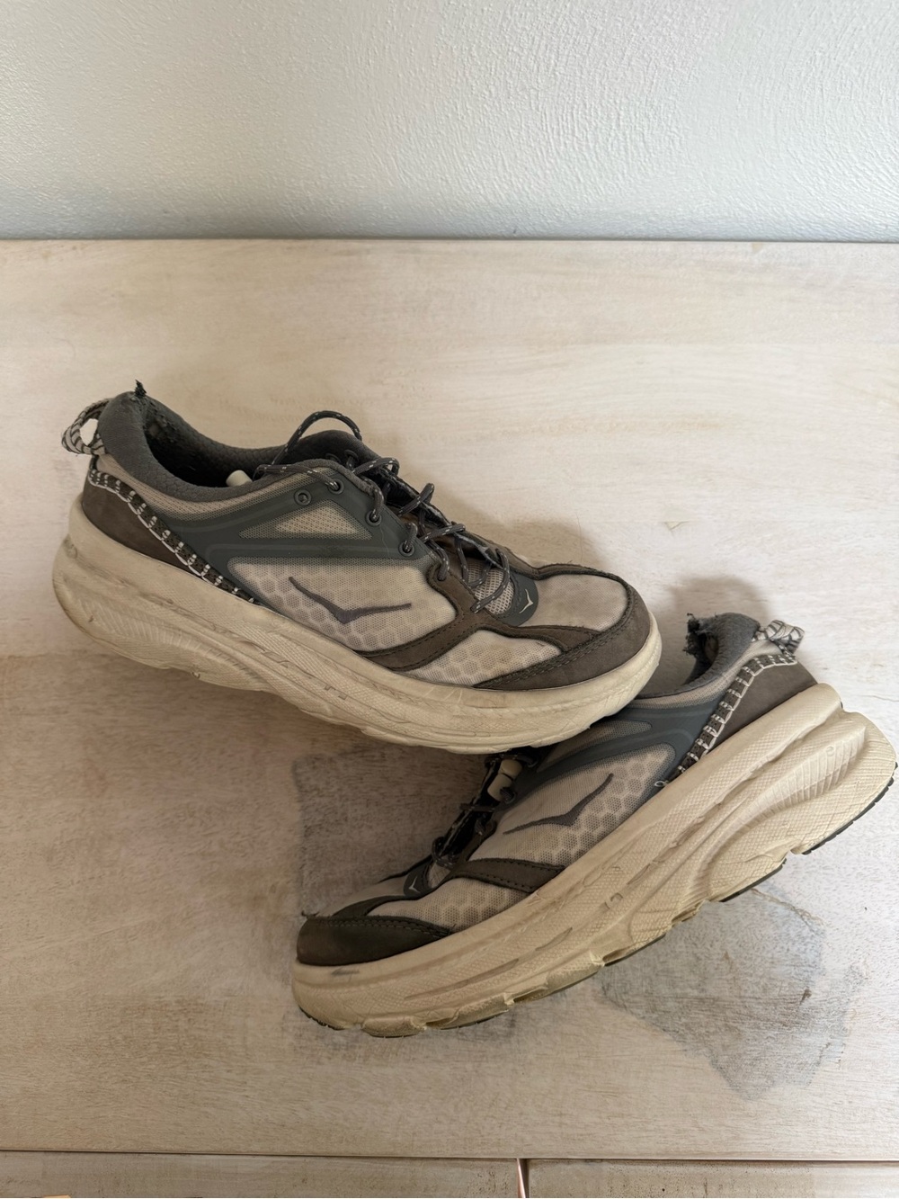 Hoka One One Gray and Cream Athletic Shoes